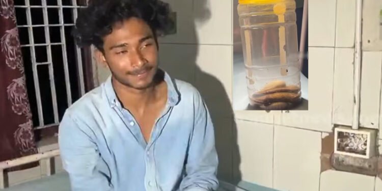 കടിച്ച പാമ്പിനെയും കൊണ്ട് യുവാവ് ആശുപത്രിയിൽ; കൊണ്ടുവന്നത് കുപ്പിയിലടച്ച്