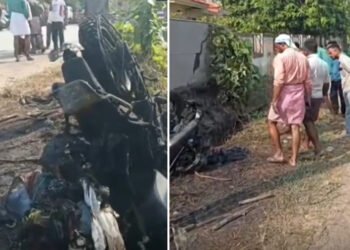 ബൈക്ക് വൈദ്യുതി പോസ്റ്റിൽ ഇടിച്ച് തീപിടിത്തം; യുവാവിന് ദാരുണാന്ത്യം