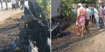 ബൈക്ക് വൈദ്യുതി പോസ്റ്റിൽ ഇടിച്ച് തീപിടിത്തം; യുവാവിന് ദാരുണാന്ത്യം