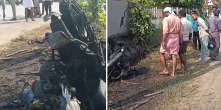 ബൈക്ക് വൈദ്യുതി പോസ്റ്റിൽ ഇടിച്ച് തീപിടിത്തം; യുവാവിന് ദാരുണാന്ത്യം