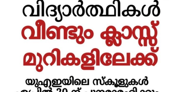 യുഎഇയിലെ സ്കൂളുകൾ തിങ്കളാഴ്ച മുതൽ സജീവമാകും; നേരിട്ടുള്ള അധ്യയനം പുനരാരംഭിക്കുന്നു