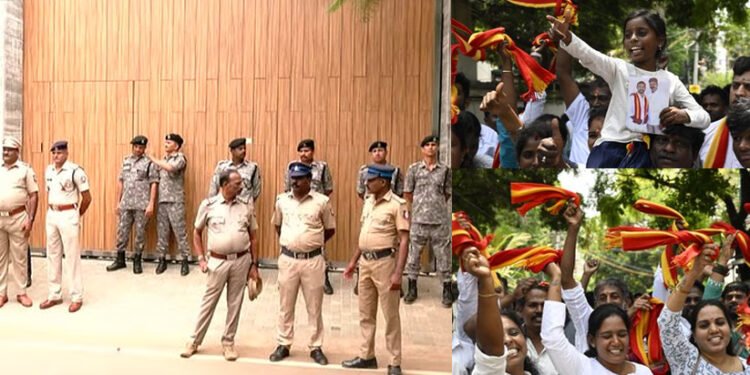 വിജയ്‌യുടെ വസതിക്ക് ചുറ്റും കനത്ത സുരക്ഷ; വോട്ടെണ്ണൽ പൂർത്തിയാകും മുമ്പേ ആഘോഷം തുടങ്ങി ആരാധകർ