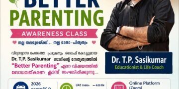 Educator Dr. T.P. Sasikumar delivering a lecture on child development and effective parenting strategies.