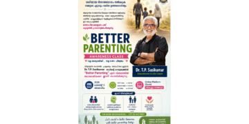 Educator Dr. T.P. Sasikumar delivering a lecture on child development and effective parenting strategies.