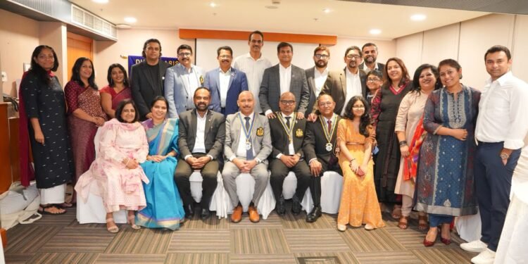 Siju Joseph and new office bearers of Dubai Oasis Lions Club at the 2026 installation ceremony in Dubai