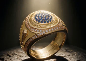 Graphic illustration detailing the official layout of the 2026 FIFA World Cup championship ring design.