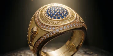 Graphic illustration detailing the official layout of the 2026 FIFA World Cup championship ring design.