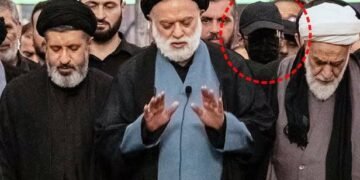 Labeled Iranian officials and mourners at the state funeral ceremonies of Ayatollah Ali Khamenei in Mashhad