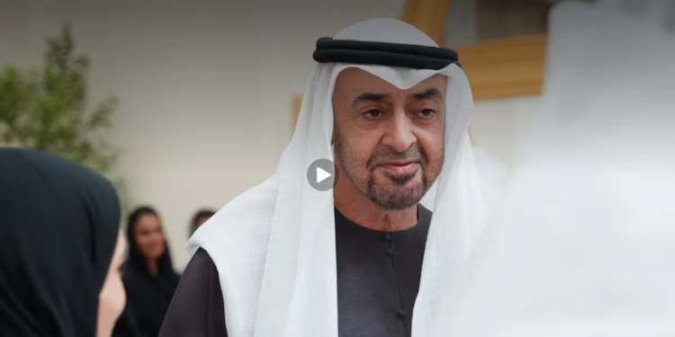 UAE President H.H. Sheikh Mohamed bin Zayed Al Nahyan greeting members of the 54th Eid Al Etihad organizing team.