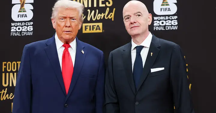 The FIFA World Cup trophy displayed ahead of the grand final match.