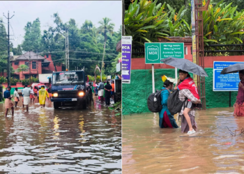 Rescue operations and floodwaters in rain-affected district of Kerala