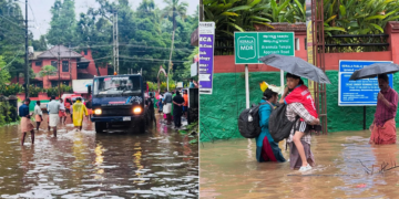 Rescue operations and floodwaters in rain-affected district of Kerala