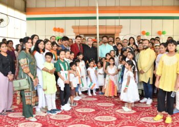 Indian Consul B.G. Krishnan hoisting the national flag during Independence Day celebrations in Ras Al Khaimah.