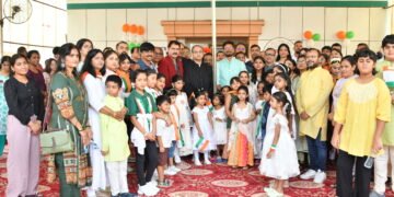 Indian Consul B.G. Krishnan hoisting the national flag during Independence Day celebrations in Ras Al Khaimah.