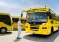 Dubai RTA school bus undergoing safety inspection ahead of the new academic year.