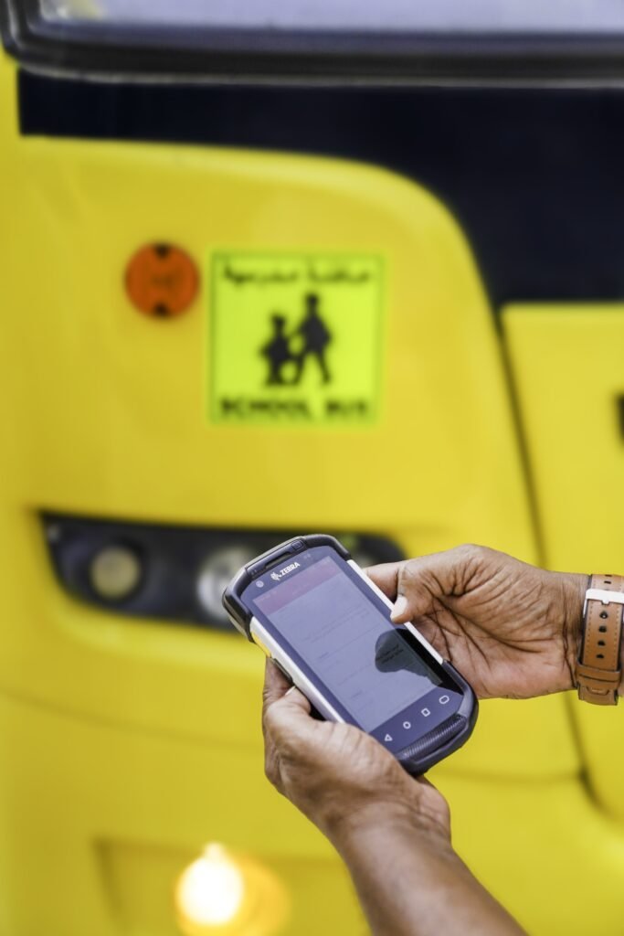 Dubai RTA school bus undergoing safety inspection ahead of the new academic year.