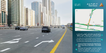 E22 Abu Dhabi Al Ain Road directional sign and highway view