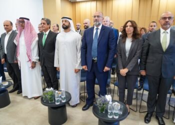 Inauguration ceremony of the Arab Youth Center facility in Al Muqabalain, Amman, with UAE and Jordanian officials.