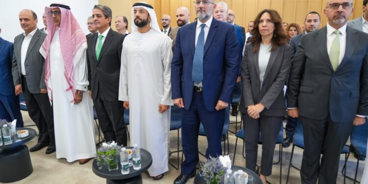 Inauguration ceremony of the Arab Youth Center facility in Al Muqabalain, Amman, with UAE and Jordanian officials.