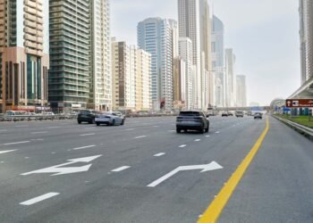 Expanded traffic lanes on Sheikh Zayed Road in Dubai