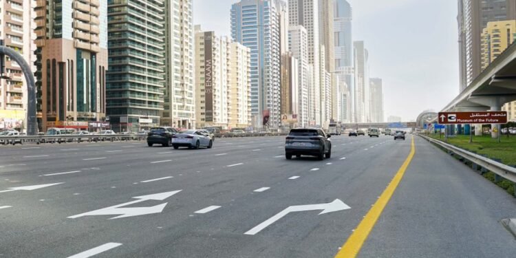 Expanded traffic lanes on Sheikh Zayed Road in Dubai