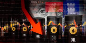 Graphic displaying crude oil price tickers falling to $83.43 per barrel on global commodities trading screens