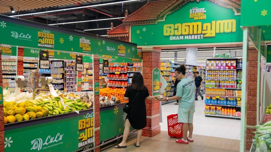 LuLu Hypermarket Onam Sadya display featuring traditional Kerala dishes and festive produce in UAE