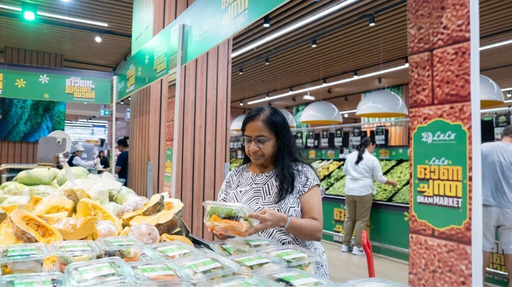 LuLu Hypermarket Onam Sadya display featuring traditional Kerala dishes and festive produce in UAE