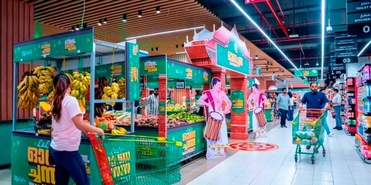 LuLu Hypermarket Onam Sadya display featuring traditional Kerala dishes and festive produce in UAE