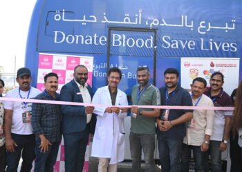 Representatives and participants gather at the Nammude Thrissur UAE blood donation drive and football tournament in Abu Dhabi.