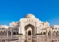 Exterior view of the ornate Qasr Al Watan presidential palace in Abu Dhabi, UAE.
