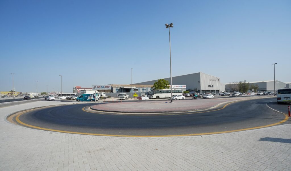 Expanded Al Marabea Street corridor in Dubai featuring newly constructed traffic lanes and street lighting.