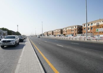 Expanded Al Marabea Street corridor in Dubai featuring newly constructed traffic lanes and street lighting.