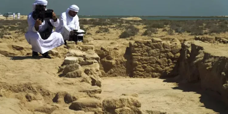Stone blocks and archaeological excavations at an ancient UAE site