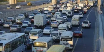 Traffic on a busy UAE highway during the morning rush hour.