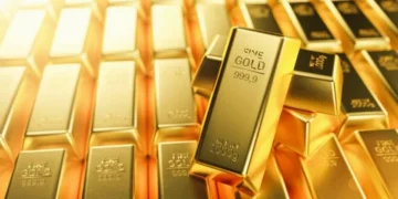Gold bars and jewellery displayed in a retail outlet in Dubai, UAE.