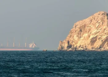 Container ships navigating maritime trade routes in the Gulf region.