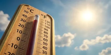 National Center of Meteorology weather station symbol against a sunlit skyline in the UAE