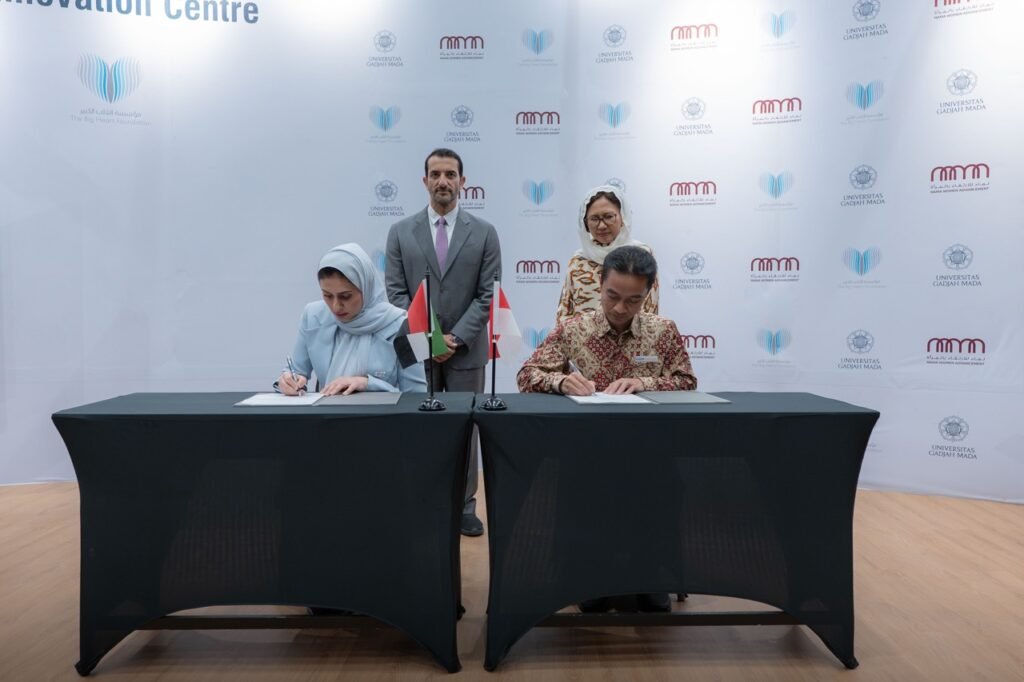 Sheikh Sultan bin Ahmed announces the $1.6M Jawaher Al Qasimi Humanitarian Innovation Centre at Universitas Gadjah Mada to develop community solutions.