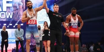 UAE representative Khamzat Chimaev pinned former UFC champion Tyron Woodley in just 94 seconds at the Real American Freestyle tournament in Moscow.