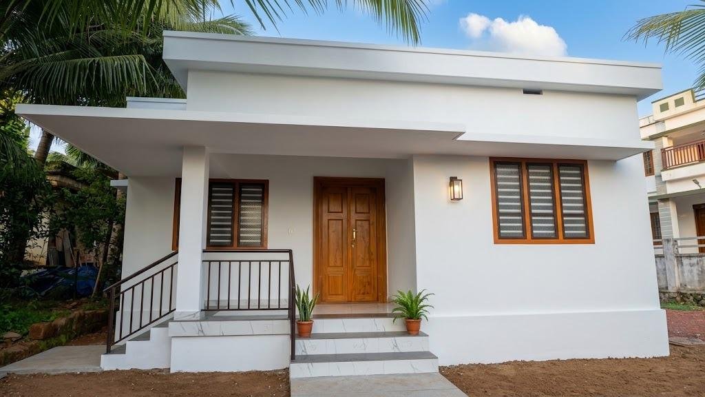 Exterior view of a freshly completed Baithu Rahma house built by Dubai KMCC in Vorkady, Kasaragod
