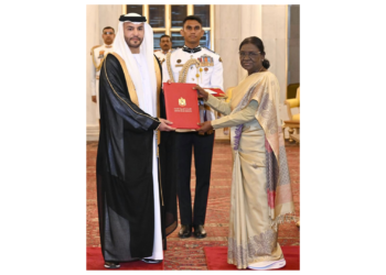 UAE Ambassador Abdulla Saif Al Nuaimi presented his credentials to Indian President Droupadi Murmu at Rashtrapati Bhavan, reviewing bilateral ties.