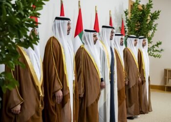 UAE President Sheikh Mohamed bin Zayed receives the oath of office from newly appointed ambassadors to Jordan, Hungary, Rwanda, Togo, Guyana, and Tajikistan.