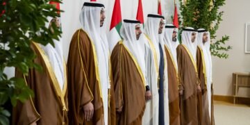 UAE President Sheikh Mohamed bin Zayed receives the oath of office from newly appointed ambassadors to Jordan, Hungary, Rwanda, Togo, Guyana, and Tajikistan.