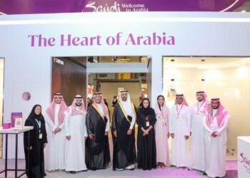 Saudi Tourism Authority officials and international travel executives at the opening of WTM Spotlight Riyadh