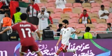 UAE and Qatar players in action during their 27th Arabian Gulf Cup Group B fixture at King Abdullah Sports City in Jeddah