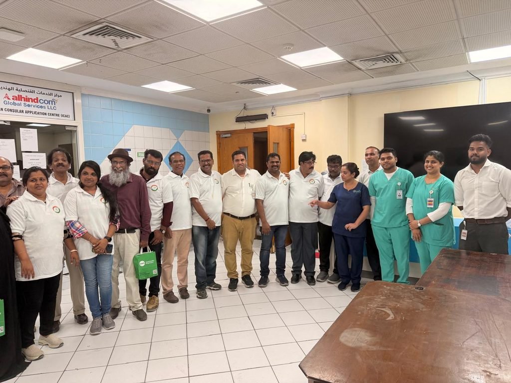 Mahatma Gandhi Cultural Forum organized a blood donation camp and health checkup at Indian Association Sharjah, inaugurated by Chandy Oommen MLA.