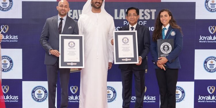 Joyalukkas has achieved two Guinness World Records for the world's heaviest and largest gold earrings. The 16.514 kg 22K gold jhumkas are on display in Dubai.