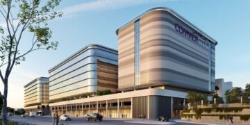 Dubai CommerCity launches a Dh1.8 billion expansion adding six office buildings and vertical logistics hub 'The Hive' amid 96% occupancy levels.
